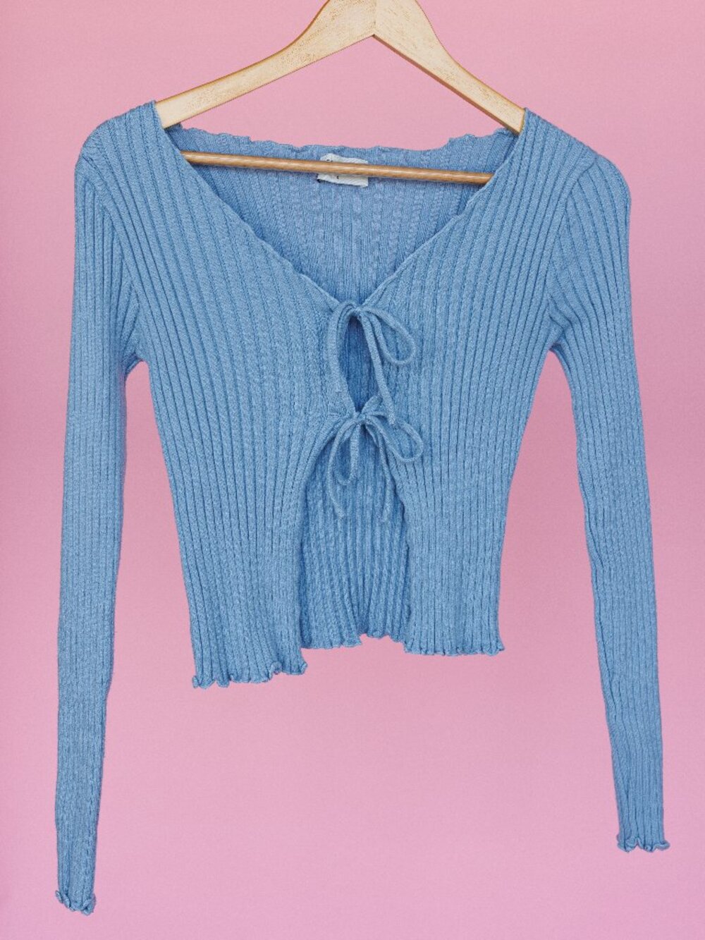Dress Forum Blue Tie Front Long Sleeve Top Size S